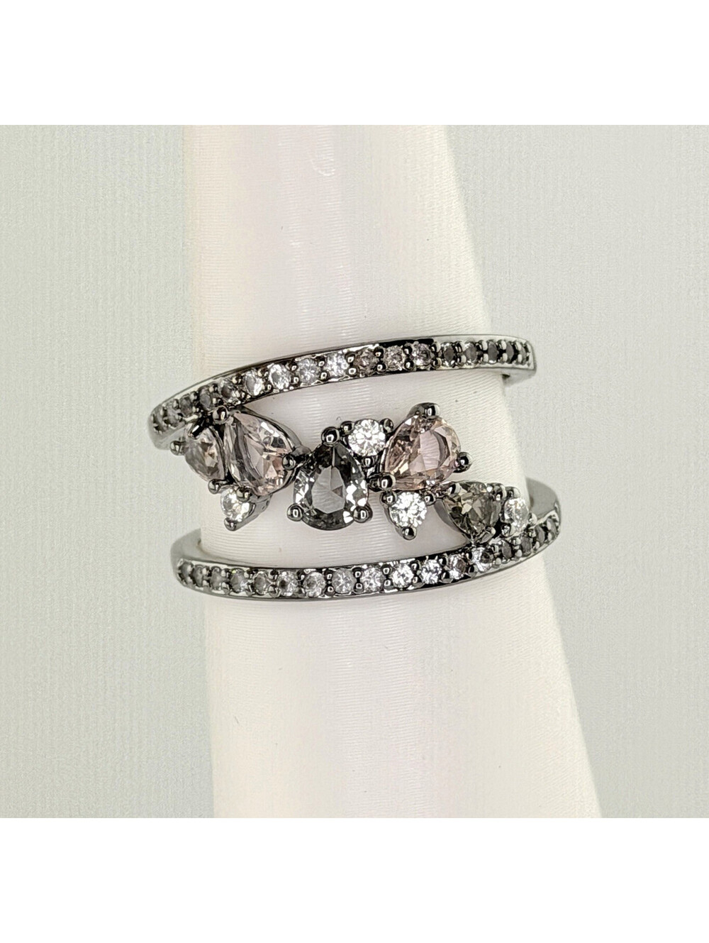 Bomb Party Ring Sz 10 "Make It Happen" Smoky Quartz, Morganite Hematite RBP7781